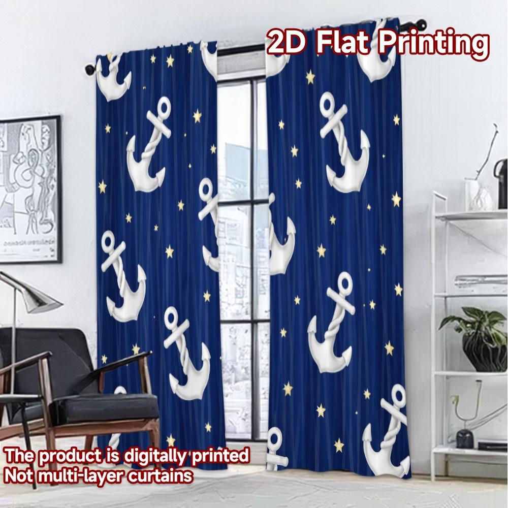2D FLAT PRINTING 2pcs Curtains (Without Rod) Anchors and Stars Background Modern Modern Curtains Versatile 100% Polyester