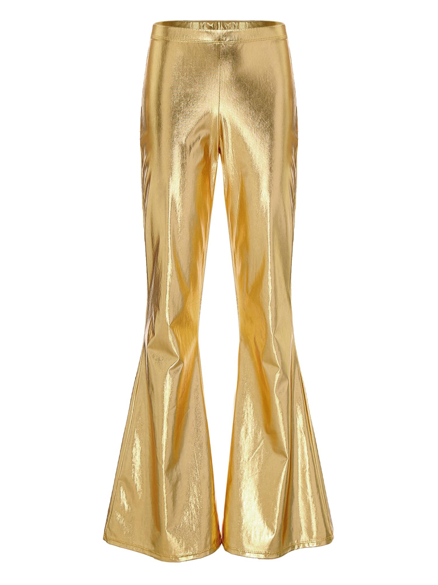 

Жіночі блискучі розкльошені штани Ретро Косплей Костюм Сценічний Виступ Клубний Наряд S золотий
