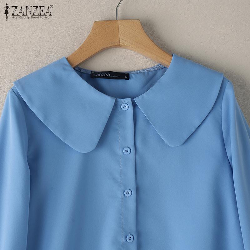 ZANZEA Women Casual Doll Collar Loose Long Sleeve Print Blouse