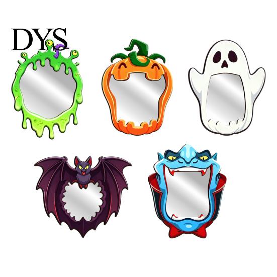Halloween Wall Mirror Wooden Decorative Mirror, Pumpkin Ghost Bat Witch Cartoon Lightweight Decor, Fun for Entryway Party, Festive Home Ornament