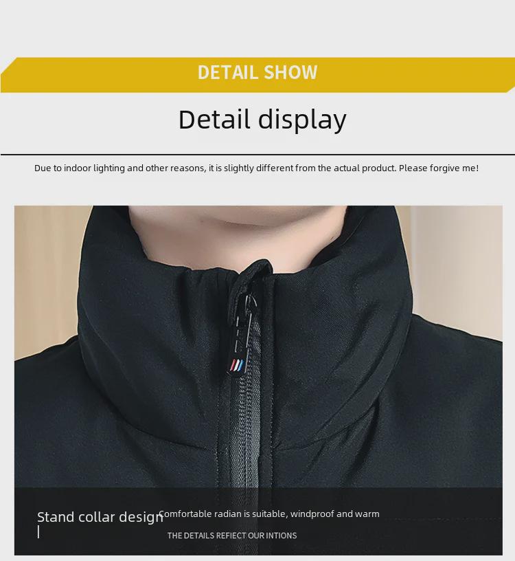 Brand Men's Thick Warm Down Cotton Jacket - Autumn/Winter Casual Stand Collar, Slim Fit.