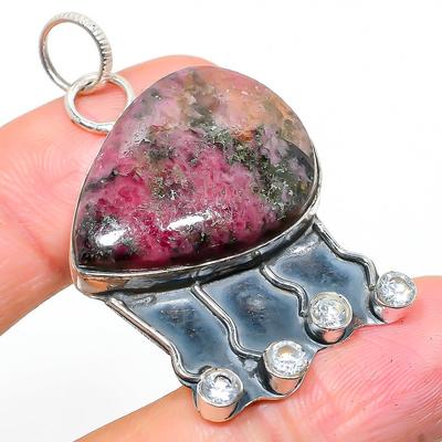 Natural Rhodonite, Topaz Gemstone 925 Sterling Silver Gift Pendant 2.01" K5s94