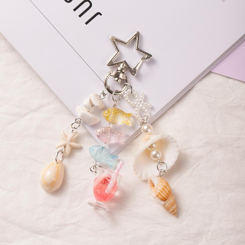 Ocean pearl shell bag pendant ins wind beaded mobile phone chain goben polaroid bag hanging keychain decoration