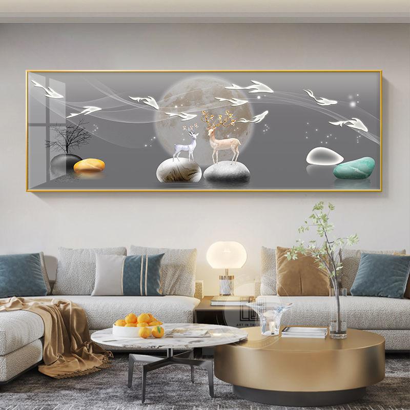 Chinese Style Golden Leaves Deer Canvas Painting Feathers Wall Art Feng Shui Mountain Posters and Prints Living Room No Frame