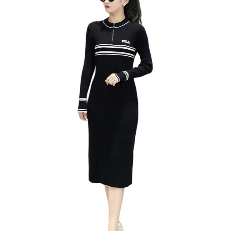 Fila Heritage Fashion Simple Comfortable Midi Long Sleeve Dress Women Dresses Legendary-Blue F51W448301A-NV