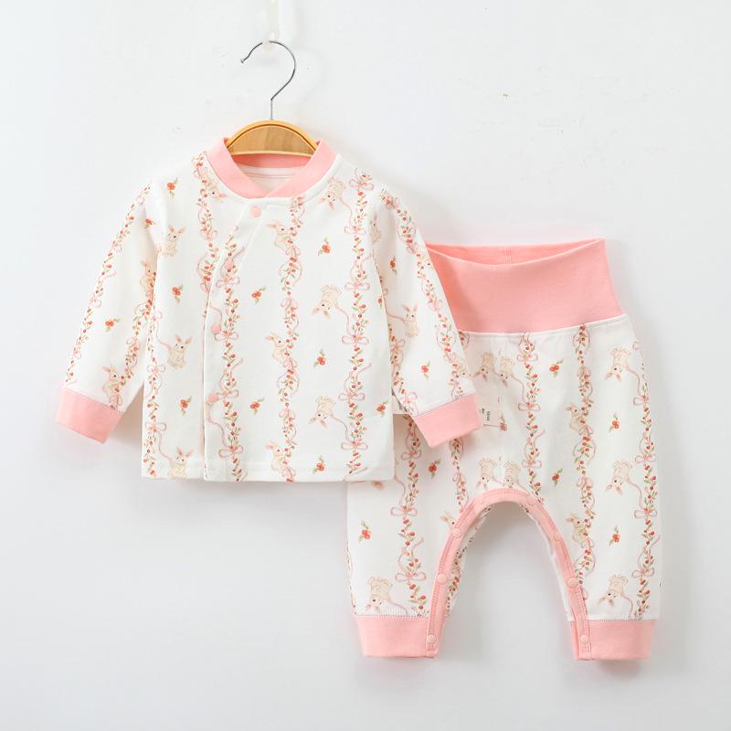 Spring & Autumn Pure Cotton Baby Underwear Set - High Waist Belly Protection Top & Trousers, Tagless for Newborns