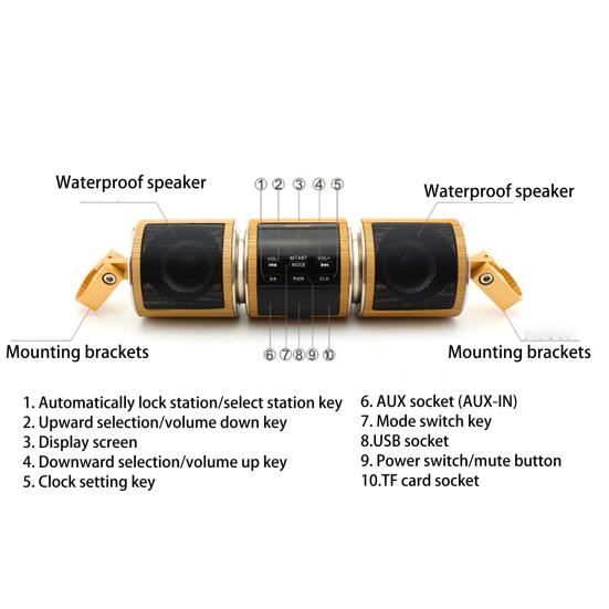MT487 Bluetooth-compatible Speaker Handlebar Mount LED Screen Music Player Multifunction Motorcycle Bluetooth-compatible Speaker for Motorcycles