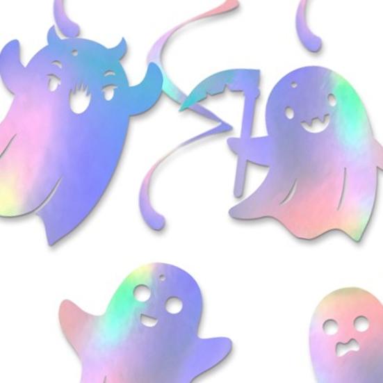 8 Pcs Iridescent Ghost Hanging Swirls Cute Shinny Foil Ghost Swirls Halloween Ceiling Streamer for Halloween Party Decoration