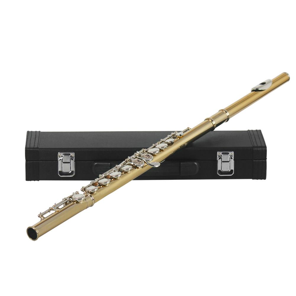 Kolip Flute C-tone Silver-plated 16-hole Closed Key Flute with Accessories Golden silver key