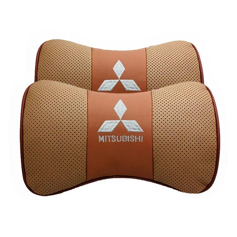 

2pcs Leather Car Headrest Neck Pillows Interior For Mitsubishi ASX Ralliart Lancer Cordia Pajero Outlander Eclipse L200 EVO коричневий