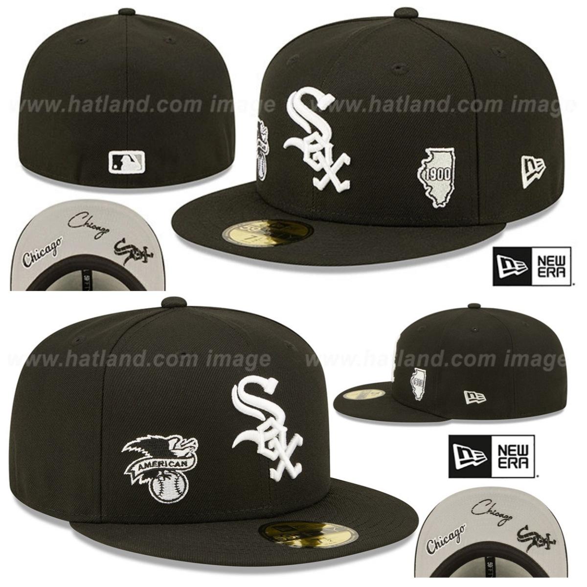 Chicago White Sox méretű sapka, zárt sapka, baseball sapka, napellenző, hímzett sapka, különböző színekben 712 white