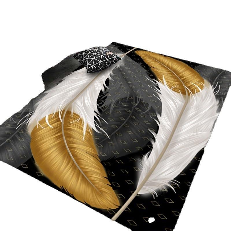 Household Sofa Floor Mat Feather Print Carpet Nordic Living Room Bedroom Geometric Rectangular Tea Table Floor Mat