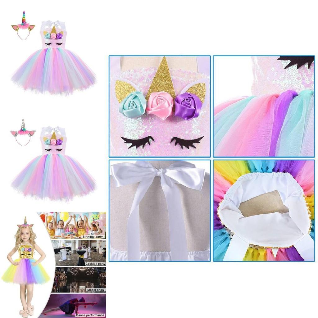 Unicorn Cosplay Girls Dress With Rainbow Pattern For Halloween Party