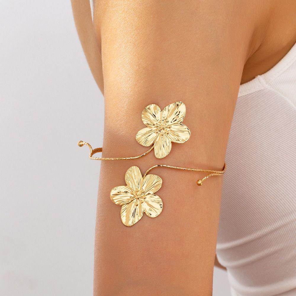 Gold Color Opening Arm Bracelet Multi Style Arm Bracelet Chic Flower Bracelet  Women's Accessories