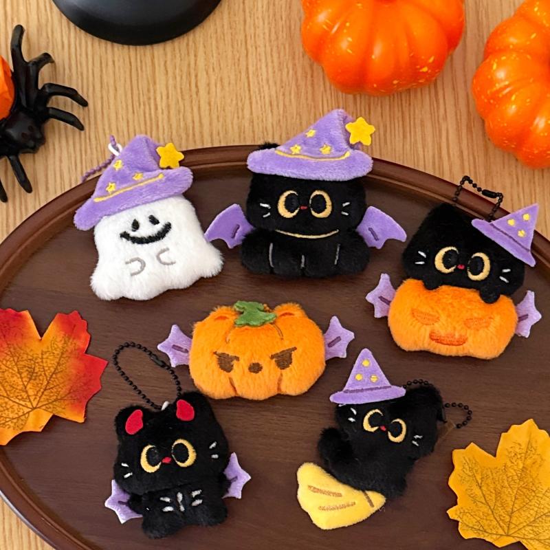 Halloween Plüsch Schlüsselanhänger Kürbis Geist Schwarze Katze Süßes oder Saures Cartoon Tasche Anhänger Party Geschenke Schlüsselanhänger Zubehör