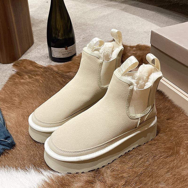 Fashion Autumn and Winter Women's Snow Boots New Flat Bottom Warm Cotton Ankle Boots Shoes Casual Plush Solid Short Botines for Women