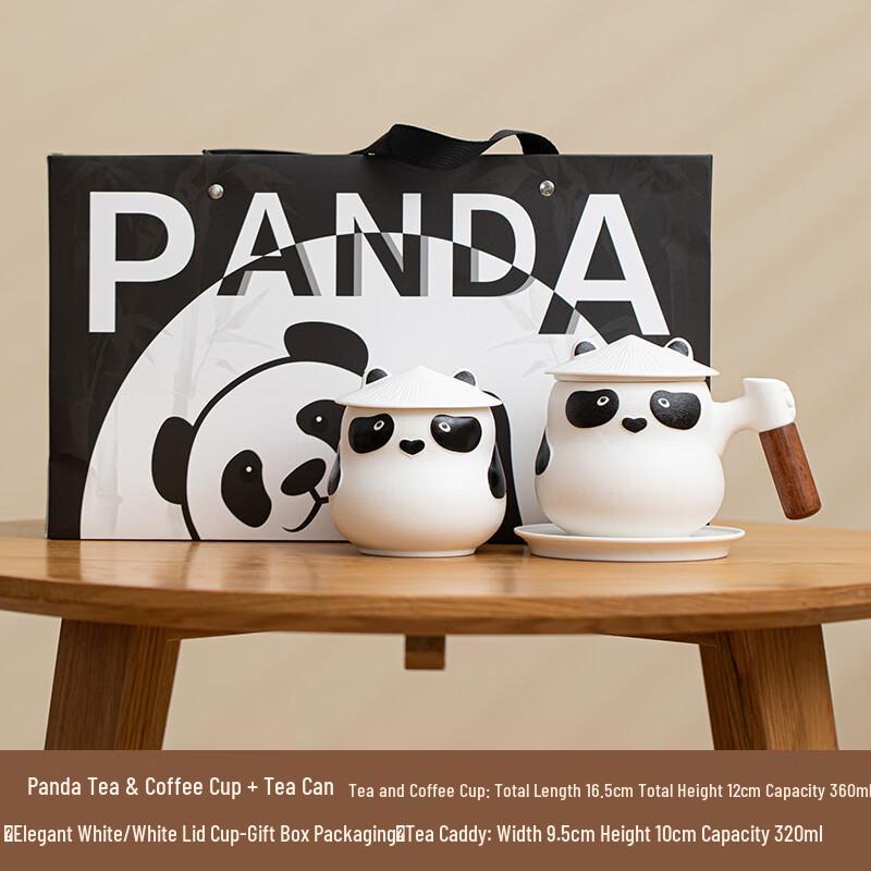 Cute Panda Ceramic Coffee Mug with Tea Caddy