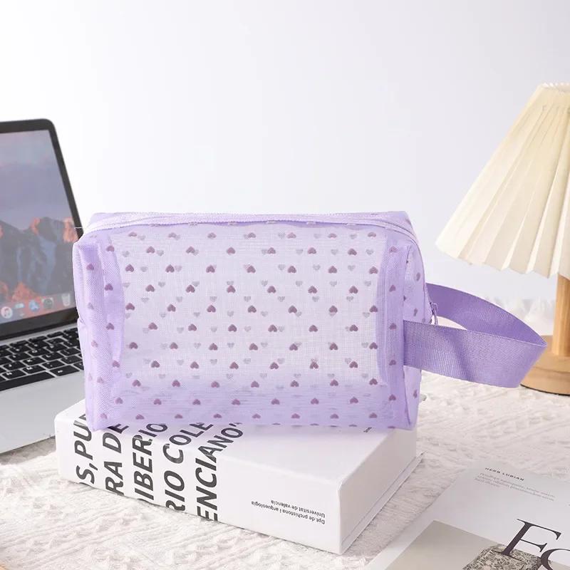 1Pcs Hot Mini Transparent Heart Makeup Bag Women Portable Lipsticks Cosmetic Storage Pouch Black Clear Cute Small Make Up Bag