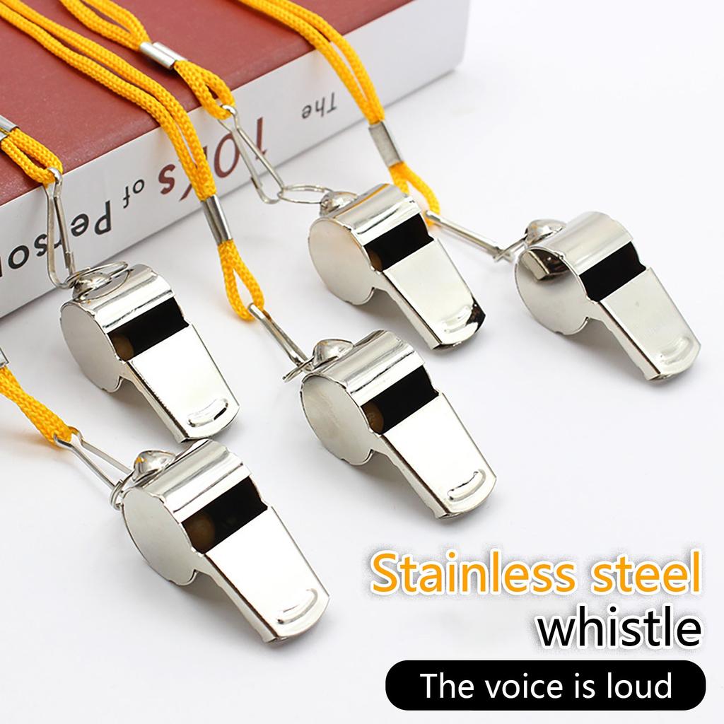 Metal Whistle with Lanyard Stainless Steel Referee Whistle Durable Outdoor Sports Whistle for Coaches Lifeguards and Safety Use
