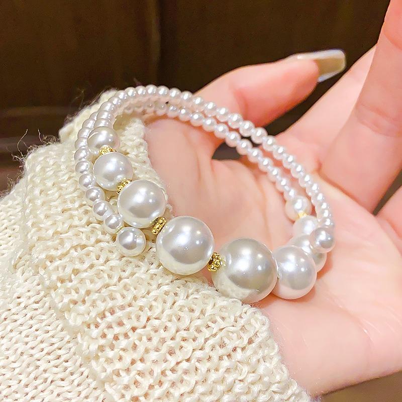French double-layer open pearl bracelet niche retro temperament bracelet beautiful bracelet light luxury high-end jewelry women