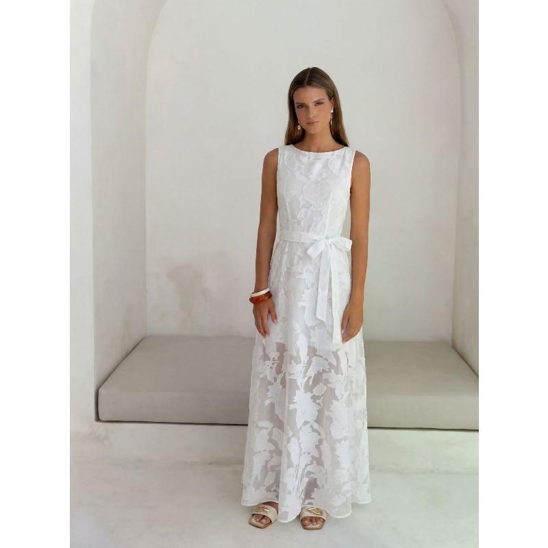 Весеннее Новое Шифоновое Платье с Выжиганием Цветов Санторини Белый Романтичное Сладкое Свежее Однотонное Платье S белый