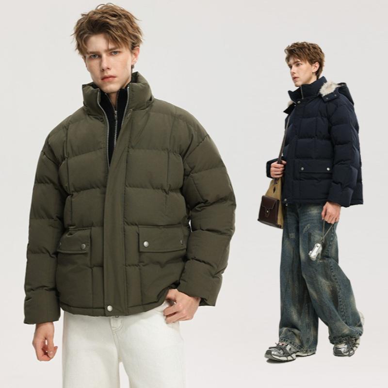 Winter Men's Detachable Hooded Fur Collar Short Loose Versatile Warm Jacket