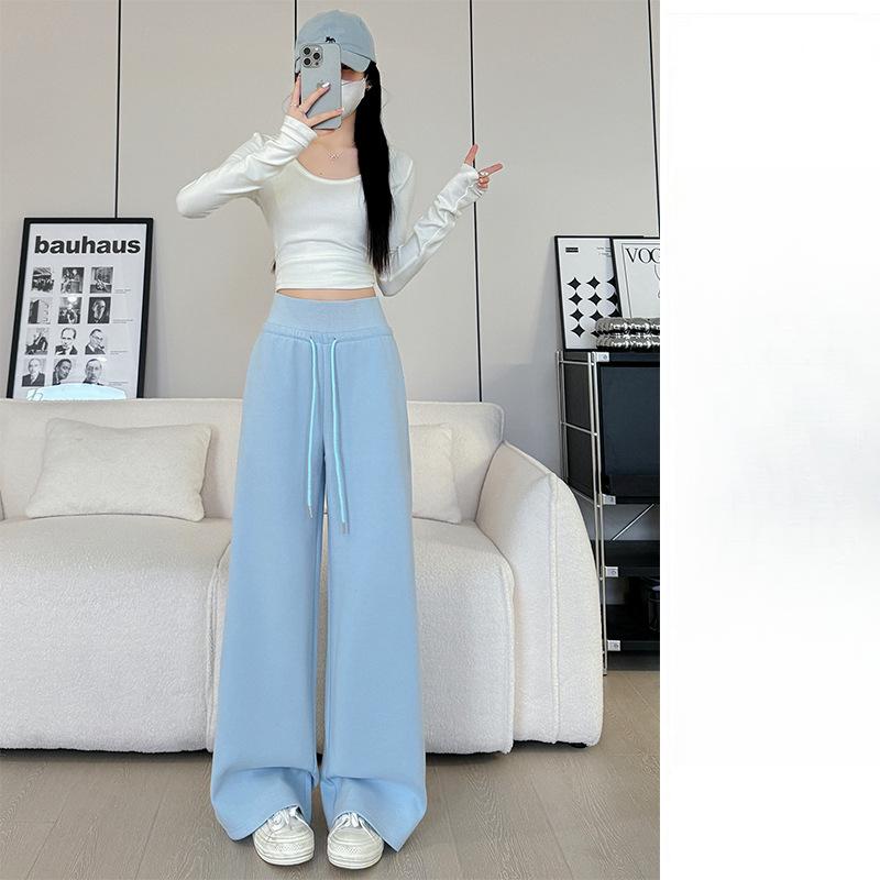 Gray Drawstring Sweatpants Womens Spring and Autumn Latest Straight Sweatpants