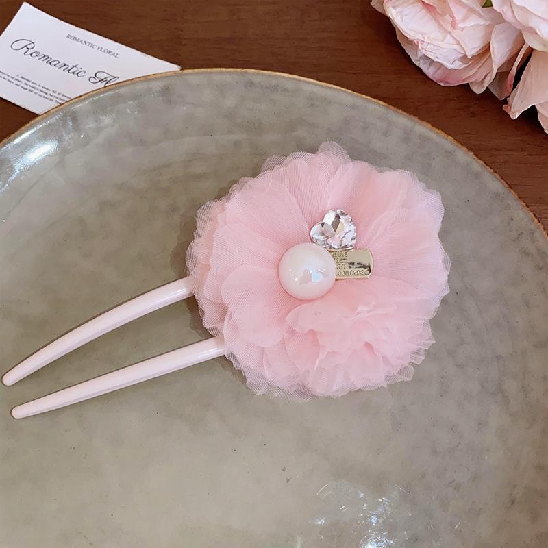 Fabric mesh flower hairpin simple high-end hair accessories fashion versatile niche headgear