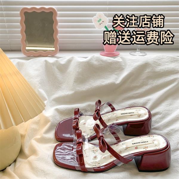 Fashion Slippers Casual Summer Women's Shoes Pantofle Square Heel Butterfly-Knot Heeled Mules Slides Luxury 2025 Block High Pumps