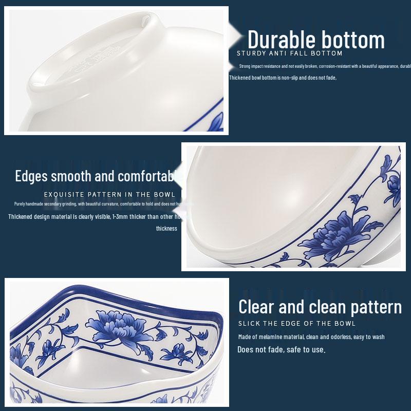 Melamine Blue & White Porcelain-Style Small Bowl for Seasoning, Rice, Porridge, Soup - Ideal for Hotels & Restaurants