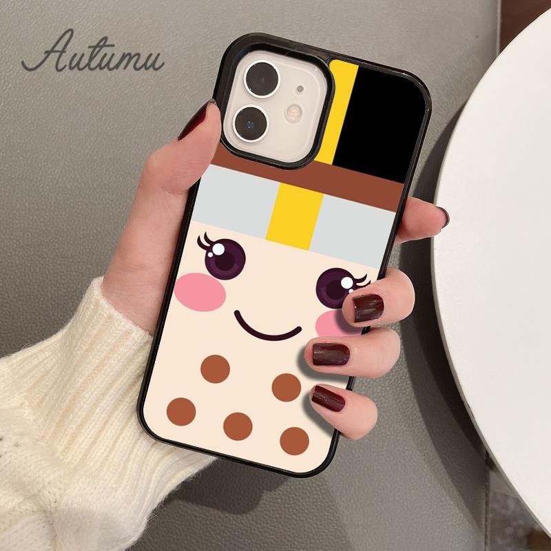 Niedliches Gesicht Boba Muster Handyhülle für iPhone 11 12 13 14 Pro Max mini XR XS SE 2020 7 8 Plus Samsung Galaxy S21 S22 Hülle