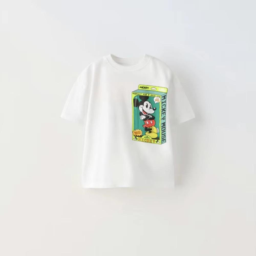 New Children's T-shirt Disney Collaboration Mickey Print Short Sleeved Soft Skin Friendly Parent-child Outfit Versatile