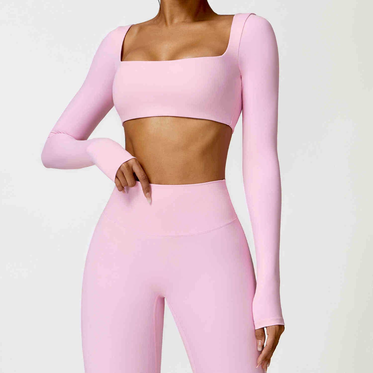 

Быстросохнущий женский кроп-топ с длинным рукавом для йоги и бега Large розовый