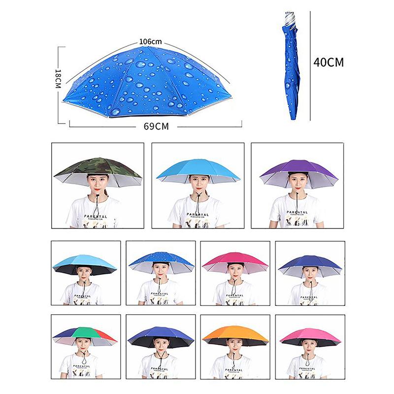Portable Rain Umbrella Hat Foldable Outdoor Sun Shade Waterproof Camping Fishing Headwear Beach Head Hats Accessory