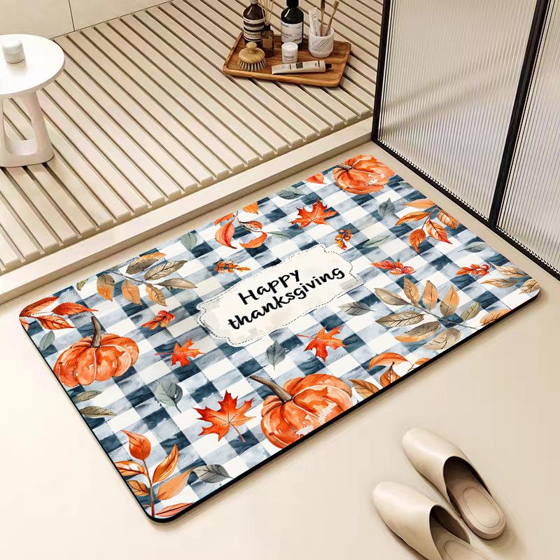 Christmas Diatom Mud Floor Mat Strong Absorbent Bathroom Floor Mat Festive Atmosphere Bathroom Anti-slip Floor Mat