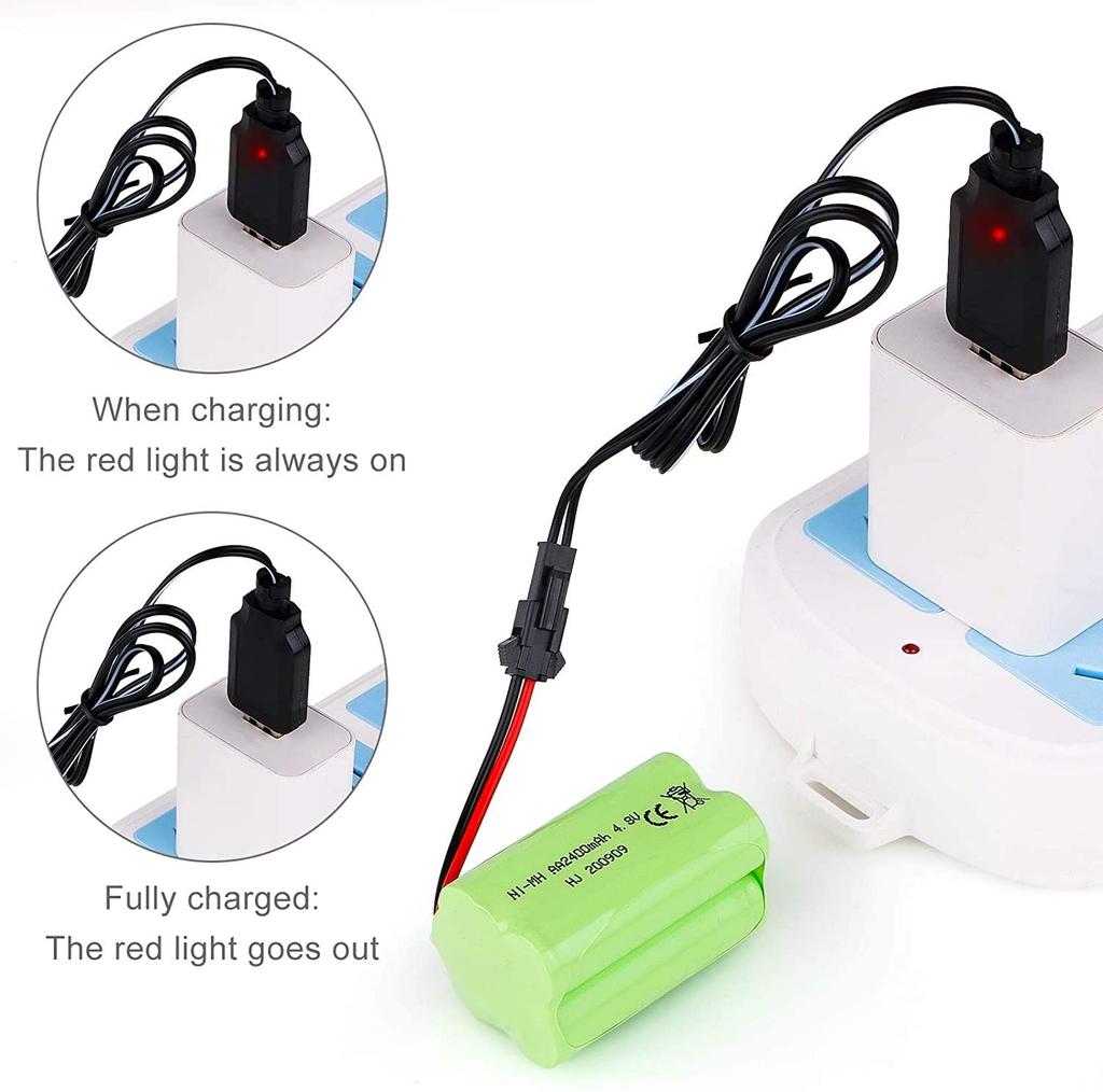 Oppladbart Ni-MH Batteri 4.8V 2400mAh AA | SM-2P Kontakt | For RC Båt, RC Buss, Drone Radiofly Space Kondor | USB-kabel Inkludert | Grønn