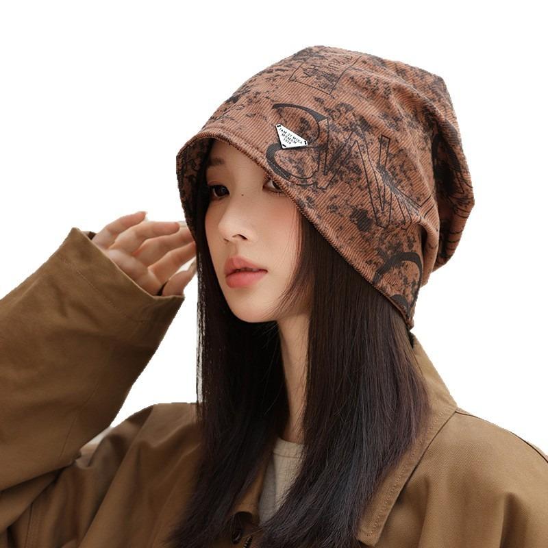 Autumn and Winter Hats Women's Triangular Standard Versatile Stacking Hat Big Head Circumference Showing Face Small Headgear Warm Cold Hat