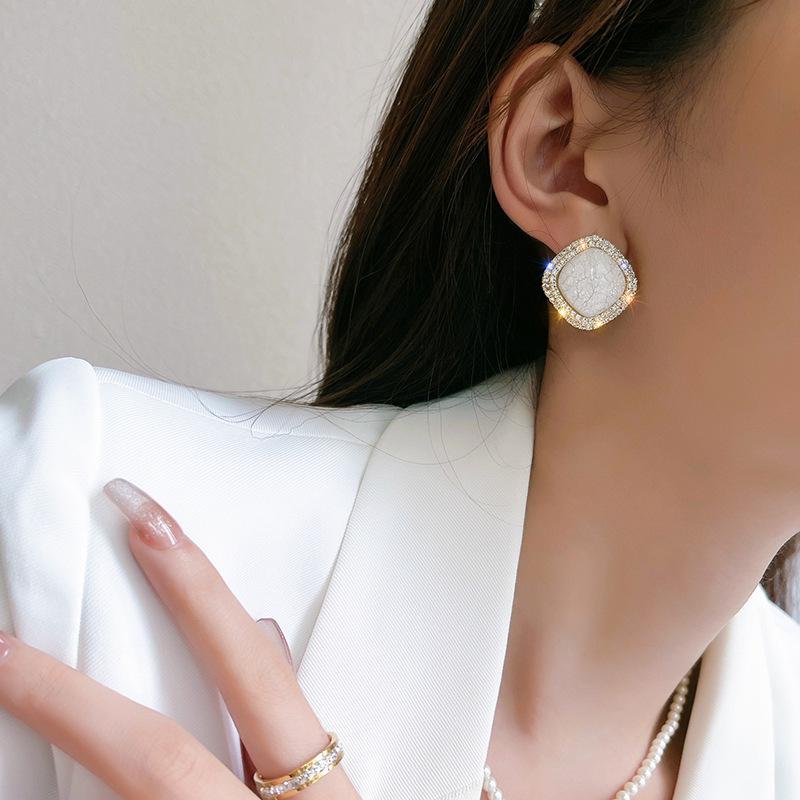 Elegant Rhinestone Geometric Square Double-Layer Stud Earrings for Women