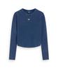 OIOI COLLECTION Washed Denim Crop Long Sleeve T-Shirt [Blue]