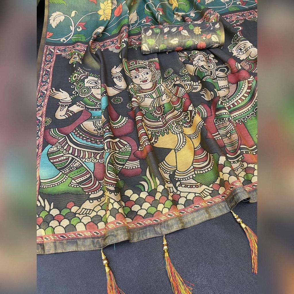 Soft premium handloom fabric Digital Print With  Rich Pallu With Lace Border On Saree