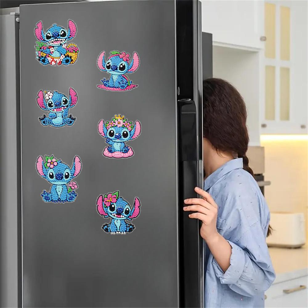 

6 шт./Набор Магниты для холодильника с алмазной вышивкой «Цветы и Стич» Магниты на холодильник для взрослых Наборы для алмазной живописи