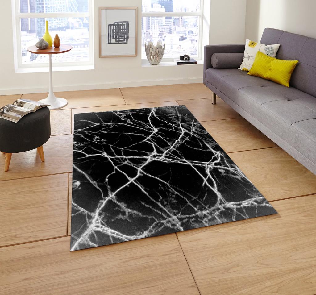 Kober s mramorovým vzorem Plošný koberec Černý koberec Koberec do obývacího pokoje Turecký koberec Neklouzavý snadno čistitelný koberec Podlahový koberec Luxusní domácí dekorace koberec