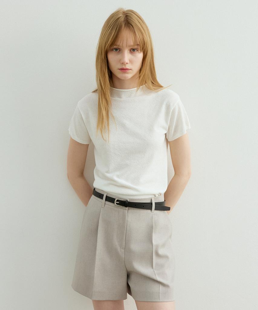 Artid Linen Half-Neck Short-Sleeve Knit_White