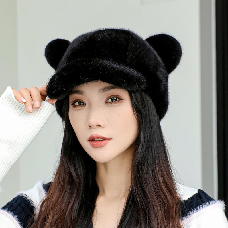 

Новая норковая шапка женская зимняя теплая шапка с помпоном милая шапка утолщенная теплая женская шапка для улицы Adjustable чёрный