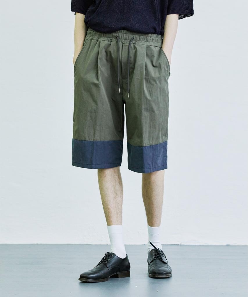 SSY Color Block Elastic Waist Half Nylon Pants Khaki