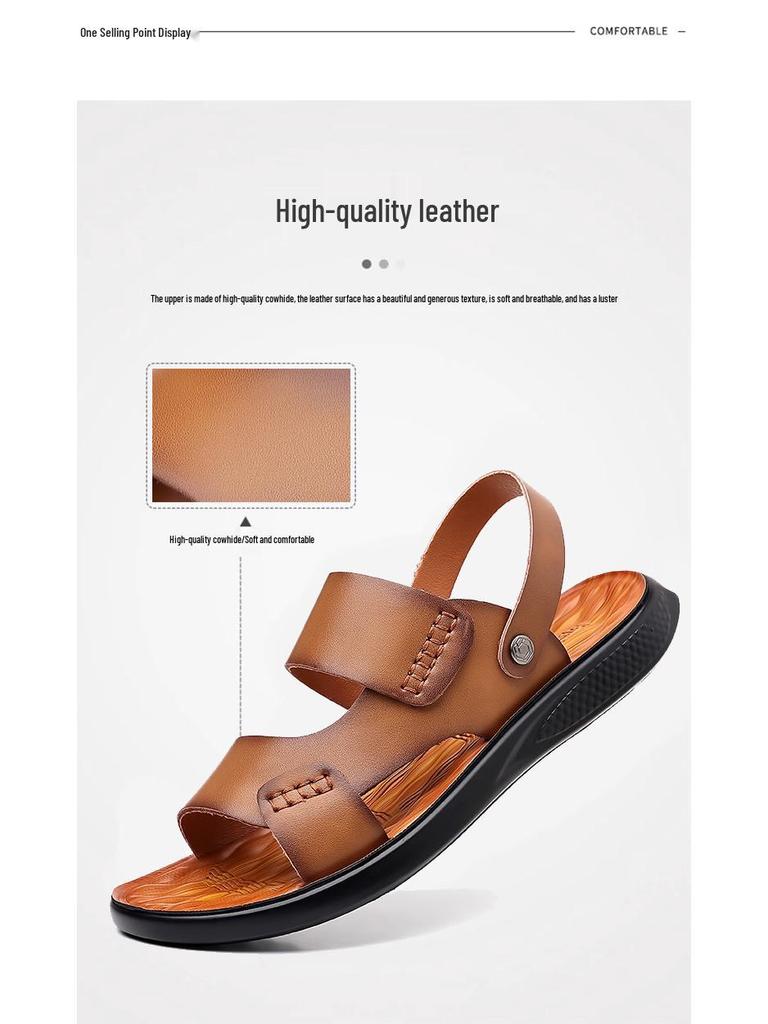 2025 Men's Genuine Leather Sandals: Beach & Casual Non-Slip Soft Sole Dual-Use Summer Shoes