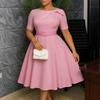 Abito da Sera Elegante da Donna, Girocollo, Manica Corta, Vita Alta, Linea ad A, Lunghezza Midi