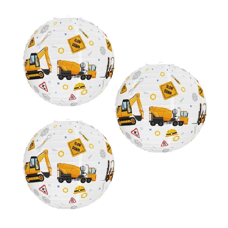 3Pieces Construction Themed Paper Lamp Hanging Decoration for Boy Birthday Party Children Room Decoration