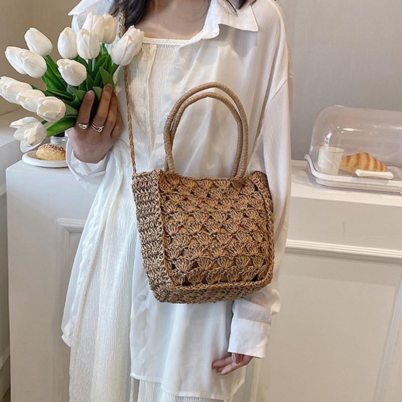 Handwoven Hollow Out Straw Bag Summer Handbag Women's Crossbody Shoulder Bag Street Style Trendy Basket Beach Bag CLE