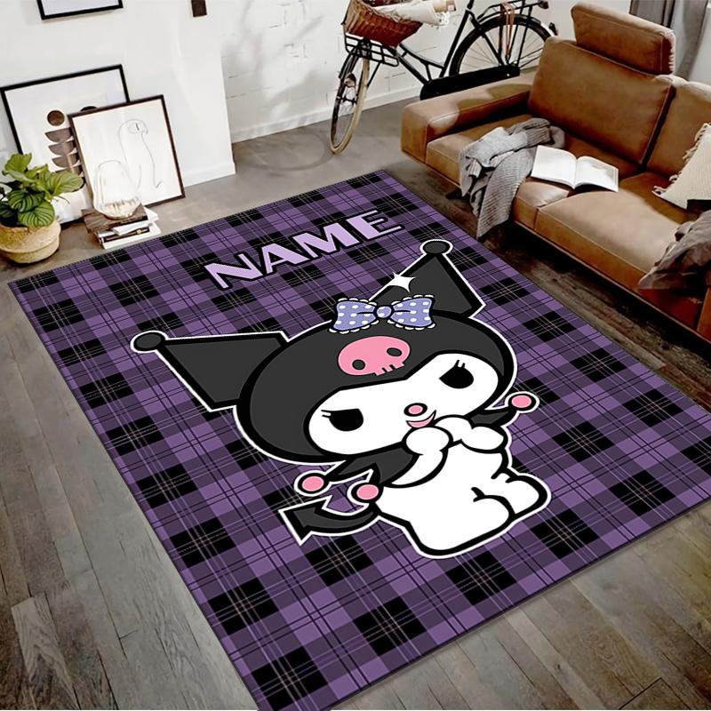 Custom Kuromi Mat Personalized Name, Polyester Washable Indoor Entryway Rug, Gift for Christmas, Easter, Thanksgiving Day